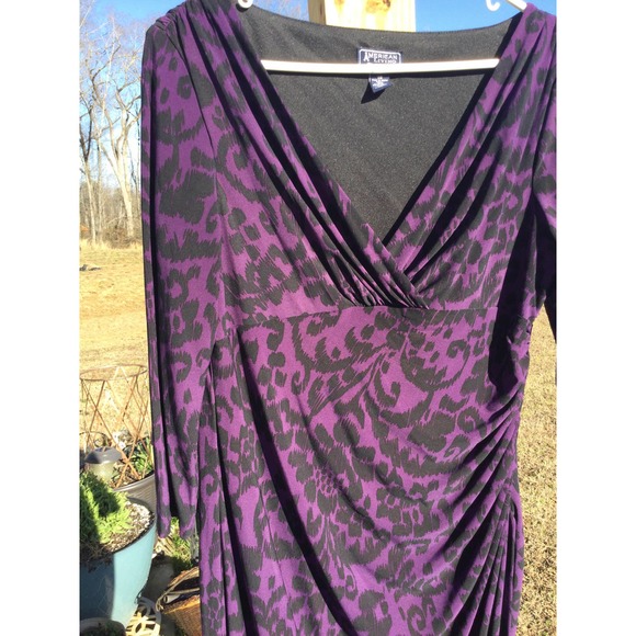 American Living 14 Dress purple black plus jersey knit work 3/4 length sleeve - Picture 3 of 10